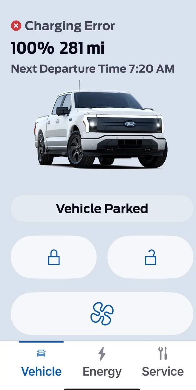 Ford F-150 Lightning Charging error when preconditioning at 100% SOC IMG_8223
