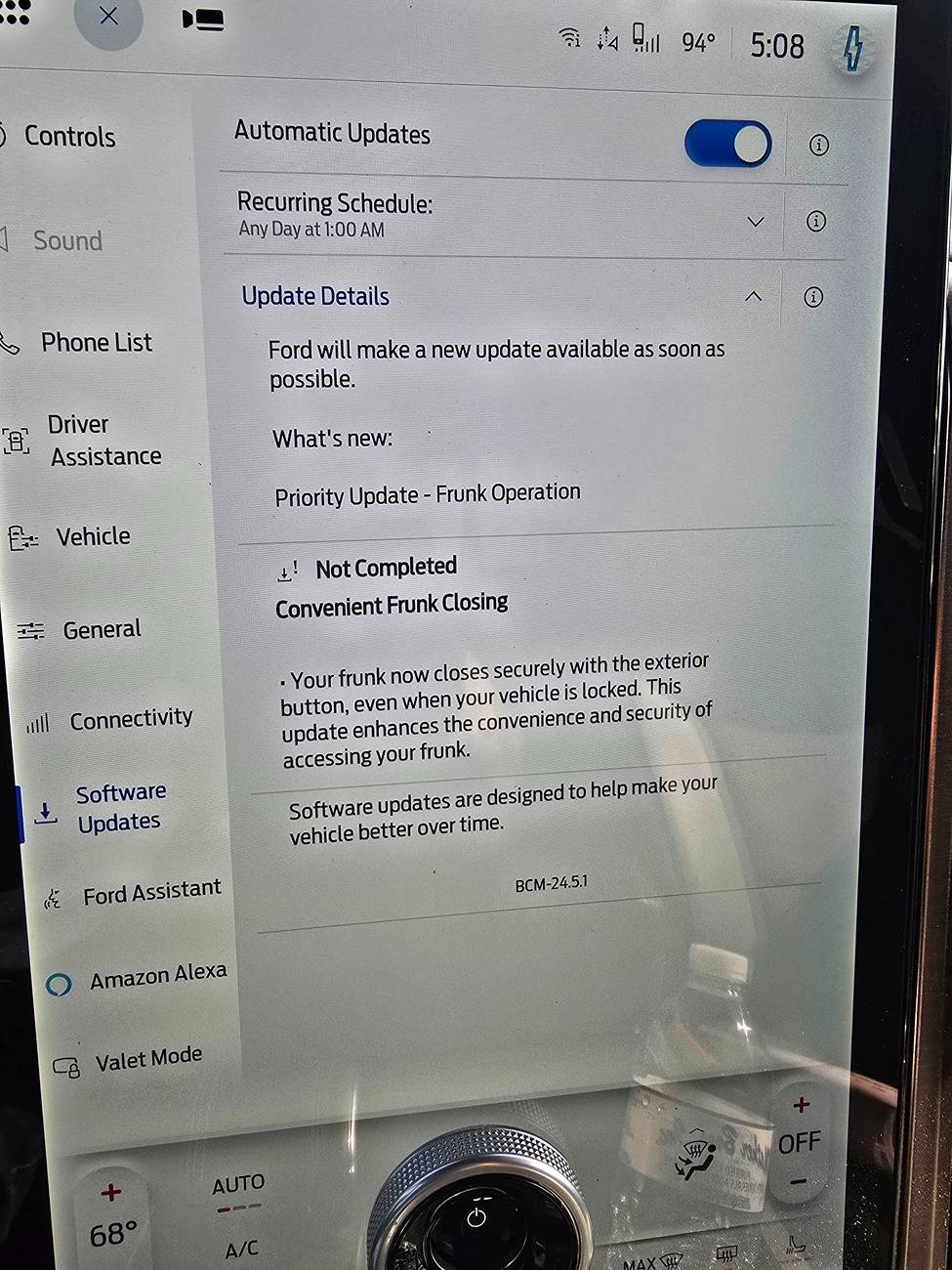 Ford F-150 Lightning OTA update not installing - "Vehicle battery is low" 20250506_170852