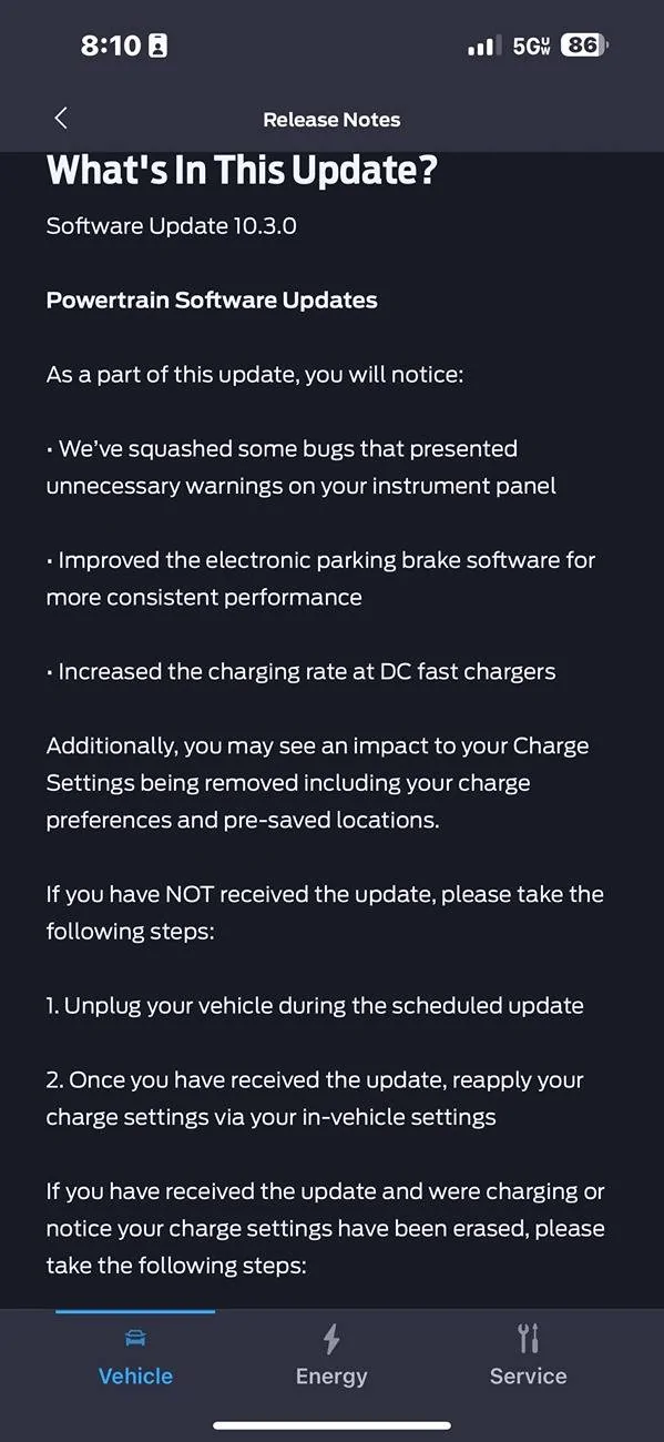 Ford F-150 Lightning OTA Software Update 10.3.0 - Powertrain, Battery, Parking Brake 1