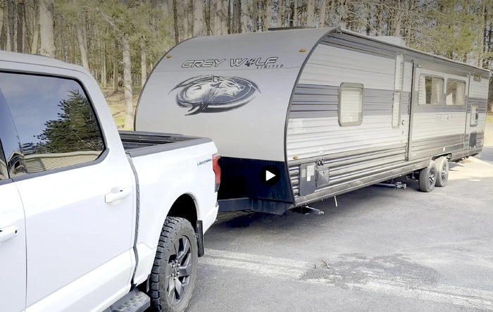 This is exactly what it is like to tow with a Lightning + Forest River Grey Wolf 29TE travel trailer (~7,500 pounds)