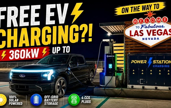 Free 360kW Charging on the way to Vegas! Off-grid solar + battery powered site
